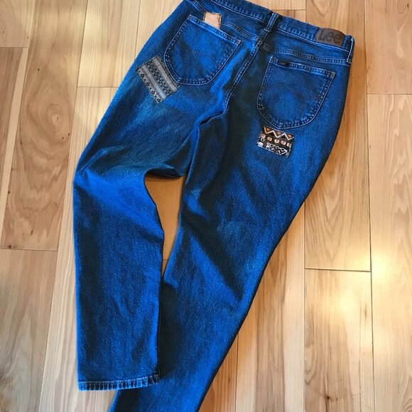 Upcycled Boho Patchwork Jeans, Women's Size 10: Coffee-Inspired Hippie Pants - Picture 14 of 15
